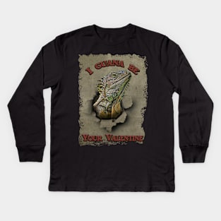 Funny Iguana Valentine your 2021 Reptile Valentine Kids Long Sleeve T-Shirt